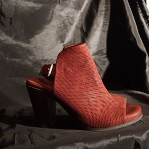 Final Sale GENTLE SOLES Red Perforated Nubuck Open-toe Block Heeled Bootie